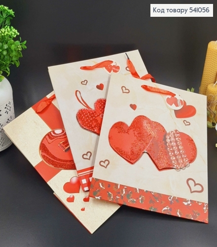 Пакет бумажный средний Два сердца блеск 31,5х26см в асс. 541056 фото 2