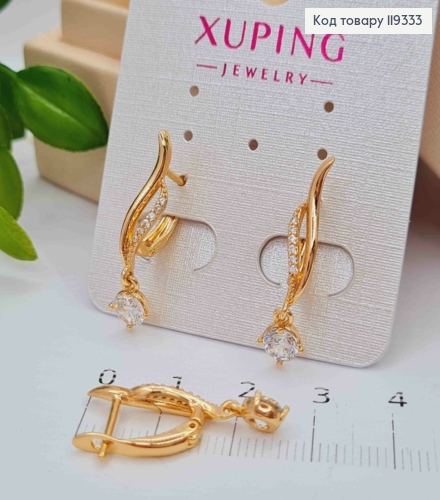 Сережки з камінцями та підвісним Блискучим каменем, довжина 2+0,5см, англійська застібка, XUPING 18K 119333 фото 2