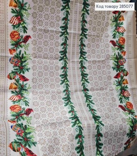 Скатерть Серо-БЕЛАЯ "Новогодний мотив. Синички на веточке", размер 150*220 285077 фото 2