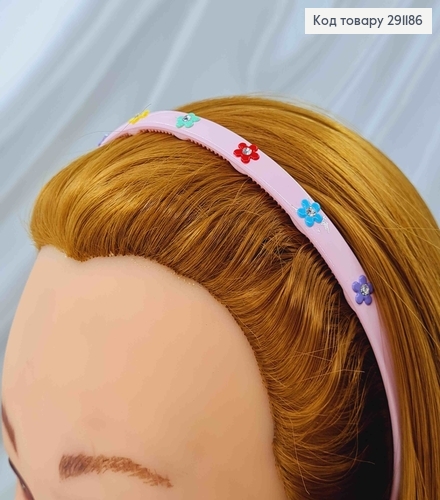 Обруч пластик, с цветными цветочками 0,7см, светлые цвета в ассорт. 291186 фото 4