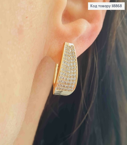 Серьги ОВАЛЬНЫЕ украшены Блестящими камешками, 2см, английская застежка, Xuping 18К 118868 фото 2