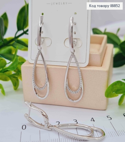 Серьги родованные с подвижной подвеской в Блестящих камнях, 1,8+3см, английская застежка, Xuping 181852 фото 3