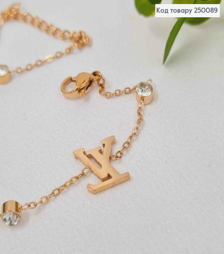 Браслет мідного кольору, Louis Vuitton з Блискучими камінцями, 17,5+5см, сталь Stainless Steel 250089 фото 2