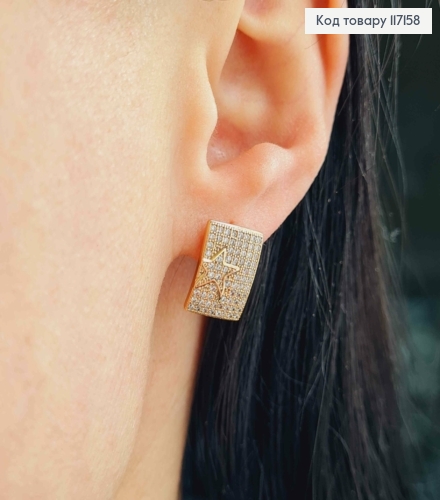 Серьги ПРЯМОУГОЛЬНЫЕ в камешках со звездочкой, размер 1,1*0,7см, английская застежка, Xuping 18K 117158 фото 2