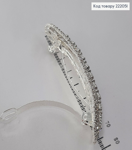 Заколка автомат серебряная с камнями Овальние 222051 фото 2
