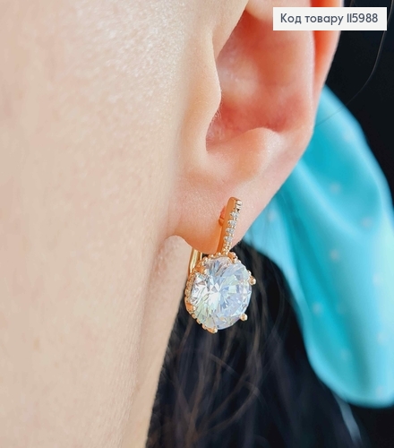 Серьги, "Загадка" с большим Белым камешком, 1,8см, англ. застежка, Xuping 18K 115988 фото 2