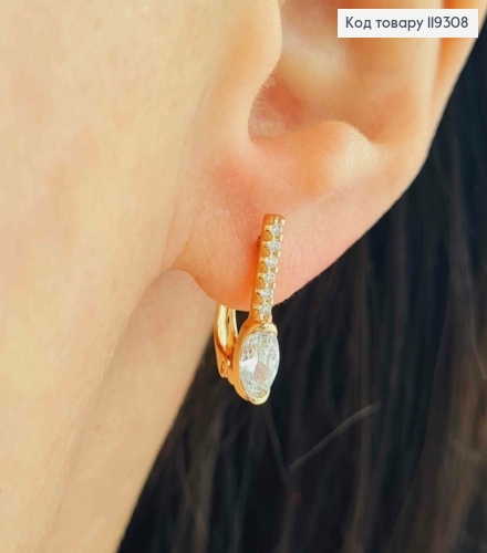 Сережки прикрашені Блискучими камінцями, 1,6см, англійська застібка, XUPING 18K 119308 фото 2