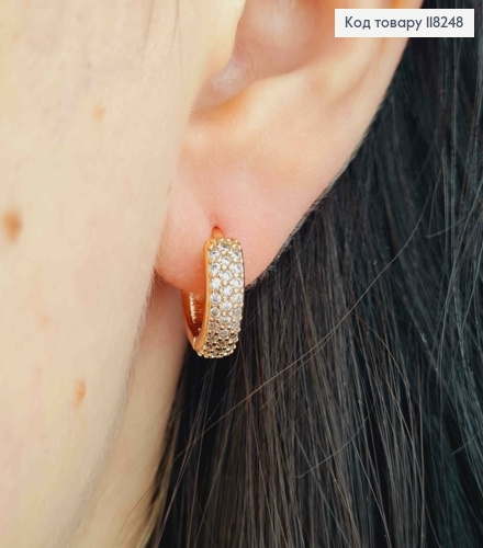 Серьги кольца украшены яркими камешками в три ряда, ширина 4,5мм, диаметр 1,5см, Xuping 18К. 118248 фото 3