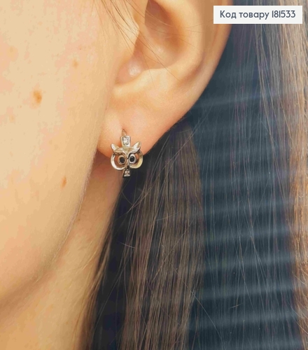 Серьги родованные кольца (1,2см) с Совой в камнях (6мм), Xuping 181533 фото 2