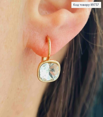 Серьги с квадратным Блестящим камнем Сваровски, дл. 1,5см, застежка левербек, Xuping 18К 119737 фото 2