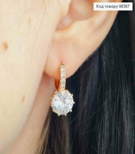 Сережки кільця з Яскравим камінчиком, діаметр 1,3см, Xuping 18К 118387 фото 3