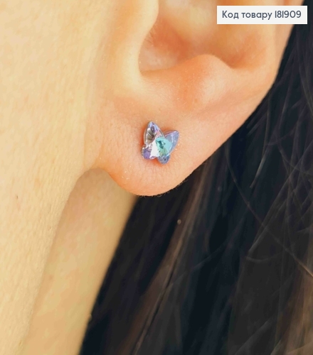 Сережки родовані гвіздки "Метелики" з Фіолетово-Блакитним каменя Сваровські, 4,5мм, XUPING 18K 181909 фото 2