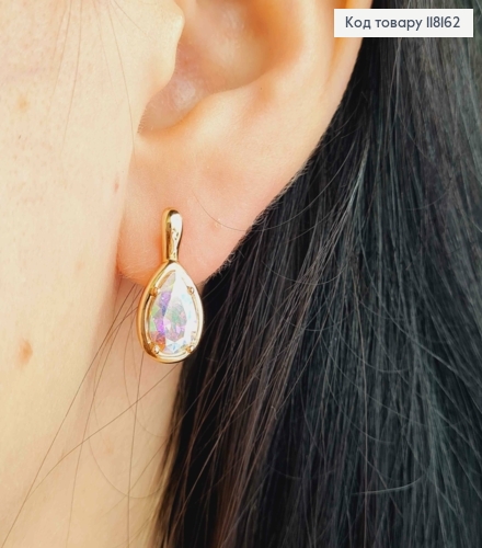 Серьги "Капелька Надежды" с Блестящим камнем Хамелеоном, 1,75 см, английская застежка, Xuping 18K 118162 фото 3