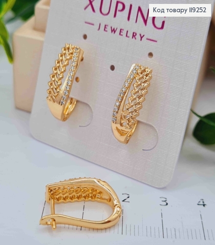 Серьги Овальные с плетением и Блестящими камешками, длина 1,8см, английская застежка, Xuping 18K 119252 фото 2