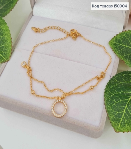 Браслет на ногу с колечком в камнях, с шариками и подвесками камешками, дл. 23+5см, Xuping 150904 фото 2