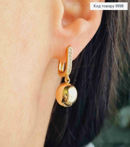 Сережки прикрашені камінцями з підвісною Кулькою, 1,5+1см, англійська застібка, XUPING 18K 119118 фото 2