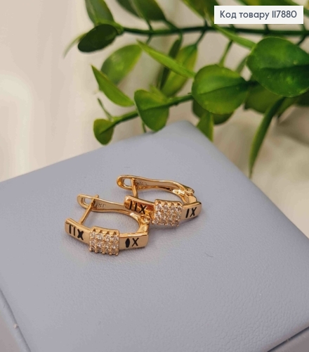 Серьги "Век" с Блестящими камешками, длина 1,6см, англ застежка, Xuping 18K 117880 фото 2