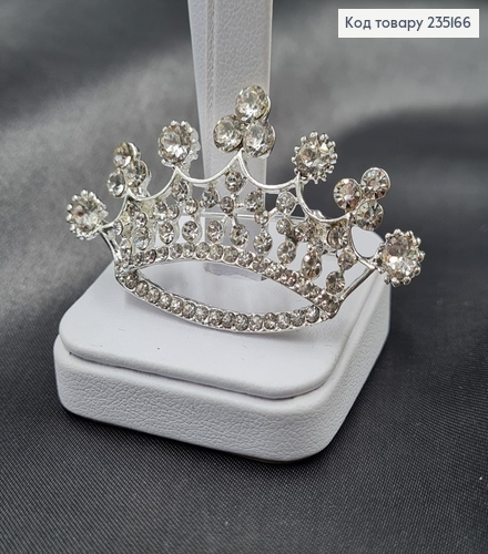 Брошка метал Корона серебрянная с камушками 5х3см 235166 фото 2