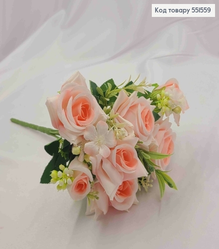 Искусственная композиция Розы, НЕЖНО-РОЗОВОГО цвета, 7 веточек на металлическом стержне, высота30см 551559 фото 2