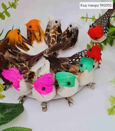 Флористическая заколка, Птичка пастельных цветов с перьями и яркой головой, 15см, в ассортименте 592052 фото 2