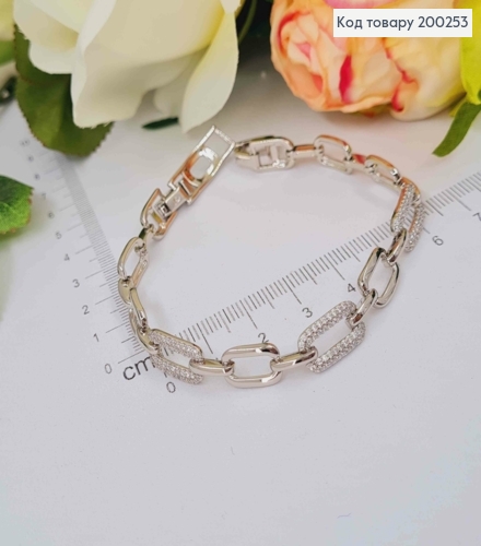 Браслет родований, Овальні пластинки з камінцями, 17+2см, Xuping 200253 фото 2