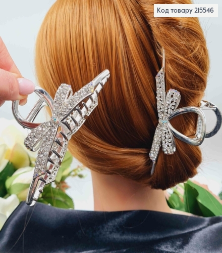 Краб металл БАНТИК серебряного цвета в камнях, длина 11,2см 215546 фото 2