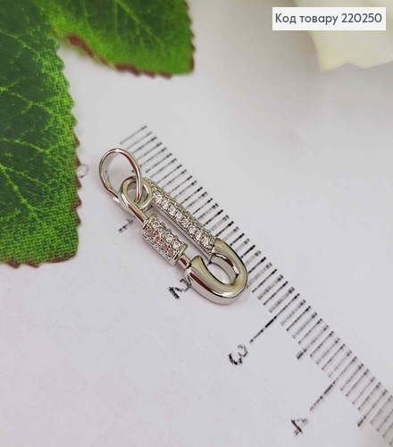 Кулон родованный, "Шпилька" с камнями, 2 см, Xuping 18K 220250 фото 2