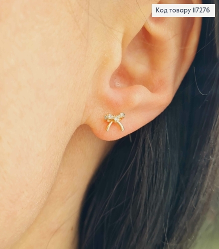 Серьги гвоздики, мини Бантики в камнях 7мм, XUPING 18K 117276 фото 2