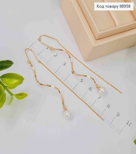 Сережки гвіздки протяжки "Перлинки на спіралі", 6,5см, Xuping 18K 118958 фото 2