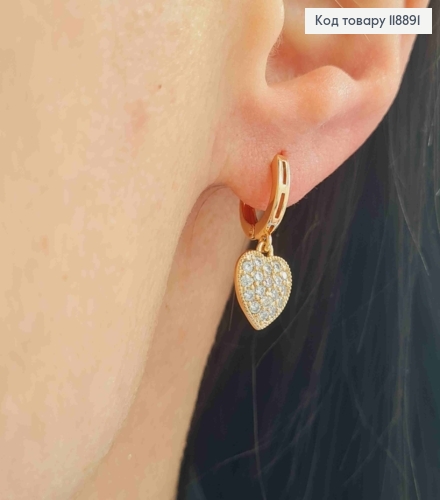 Сережки кільця з підвіскою Серця в Камінцях (1см), діаметр 1см, XUPING 18K 118891 фото 3