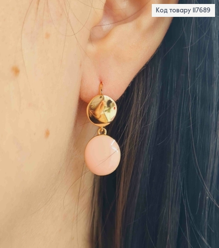 Серьги кольца 1,3см, Монетка с подвесной монеткой с эмалью Розового цвета, 9,5*11,5мм, XUPING 18K 117689 фото 3