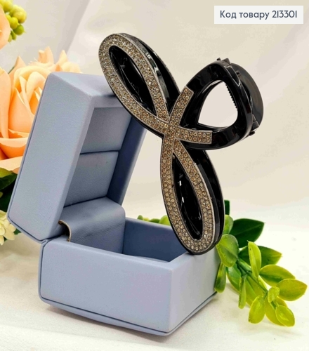 Краб пластик "ПЕТЕЛЬКА" украшен серыми камнями, размер 9см, черного цвета. 213301 фото 2