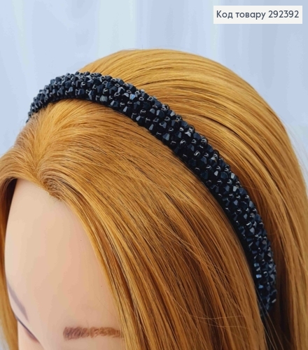 Обруч пластик, ЧЕРНОГО кольору,  плетений Стеклярусом та Бісером, ширина 1,5см 292392 фото 2