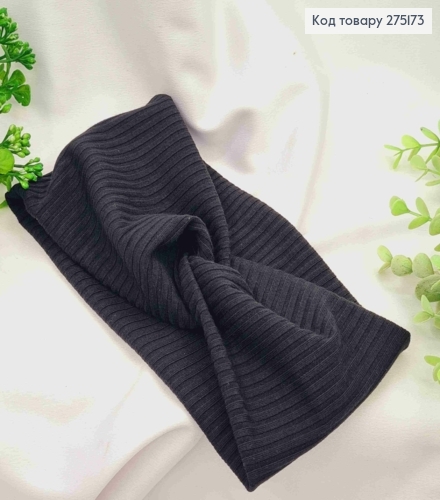 Повязка чалма рубчик ЧЕРНОГО цвета, ширина 10,5см, длина 21,5см, ручная работа, Украина. 275173 фото 2