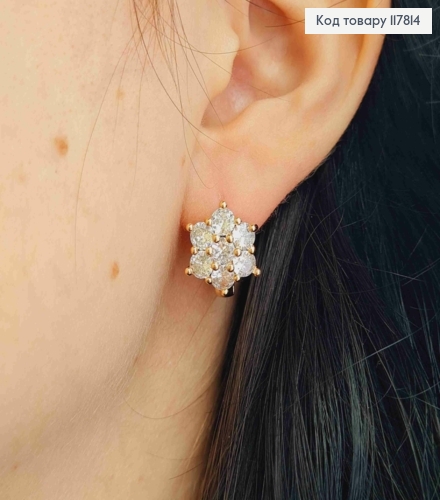 Серьги кольца, Цветочек из Блестящих камешков, 1,6см, Xuping 18K 117814 фото 3