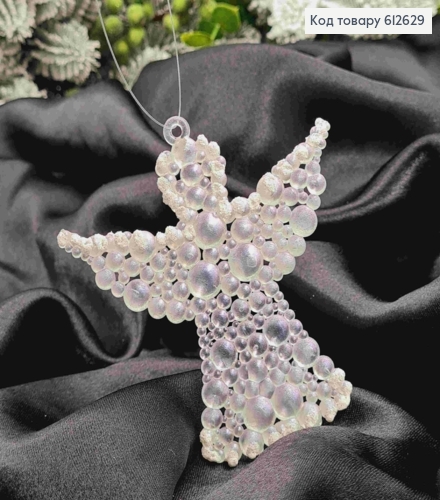 Ангел, ПЕРЛАМУТРОВИЙ, білий, 9*9см, новорічна прикраси, пластикова, виготовлено в Україні 612629 фото 2