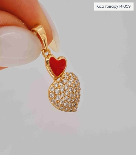 Кулон "СЕРДЦА" с Красной эмалью и Блестящими камешками, 2,1см, Xuping 18К 141059 фото 2