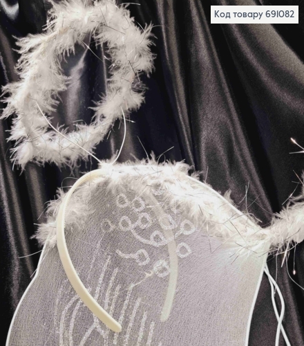 Крила Янгола та Німб, Білого кольору, з блиском та пір'ям, 38см 691082 фото 2