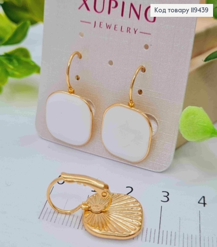 Серьги "Ретро" с Белой эмалью, 2,5см, итальянская застежка, Xuping 18К 119439 фото 2