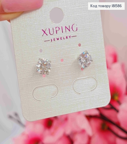 Серьги родованные гвозди, Блестящий камешек, ,7мм, Xuping 181586 фото 2