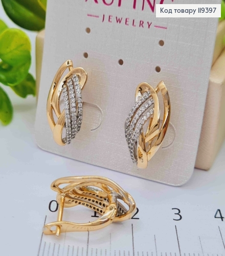 Серьги украшены Блестящими камешками, 2см, английская застежка, Xuping 18К 119397 фото 3