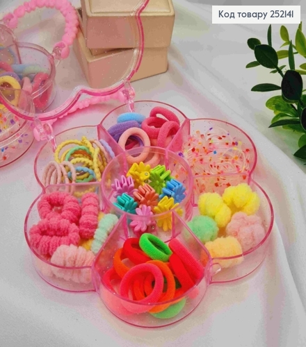 Набор детский: резинки Микрофибра/ Шнурок/ Силиконовая + Крабики "Цветок", Яркие цвета в ассорти. 252141 фото 2