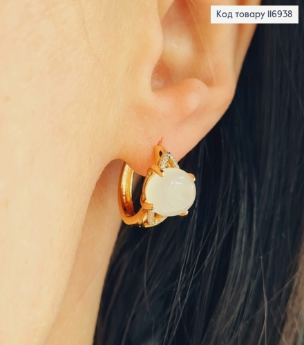 Серьги кольца 1,5см, с большим белым камнем, Xuping 18K 116938 фото 2