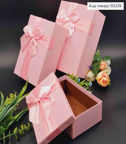 Набор коробок (3шт) со полосатым БАНТИКОМ, цвета в ассортименте, (23*16*10см,21*14*8см,19*12*6см) 512229 фото 2