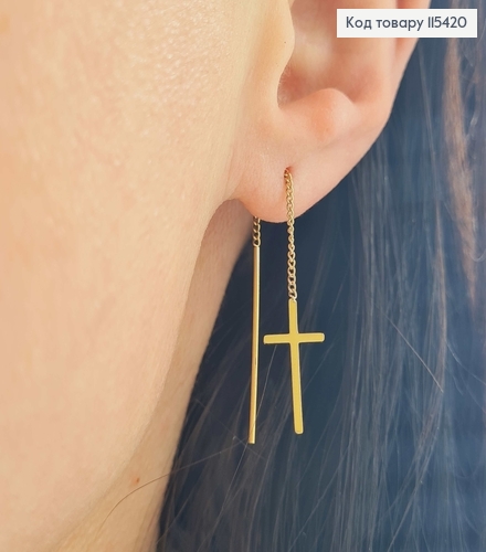 Сережки протяжки з підвісками хрестиками, лимонного кольору 7,5см Xuping 18K 115420 фото 2