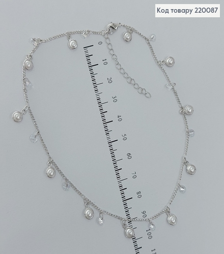 Подвеска с жемчугом и камнями 35 +3 см родироване медзолото Xuping 220087 фото 2