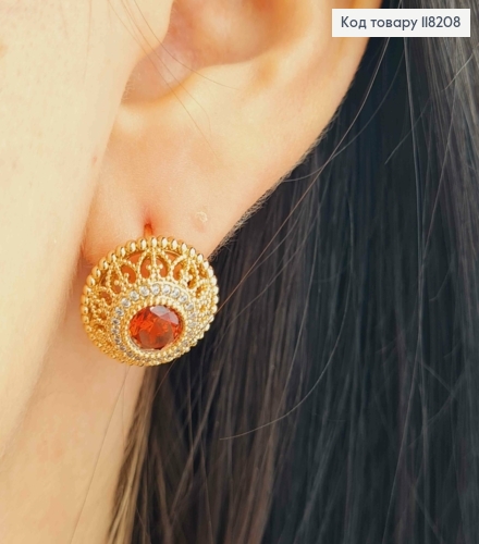 Серьги "Райская Богемия" с Красным камешком, 1,5см, английская застежка, Xuping 18K 118208 фото 3