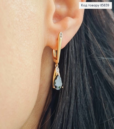 Сережки "Роко" з підвіскою чорним камінцем, 3cм,  англ. заст.Xuping 18K 115839 фото 2