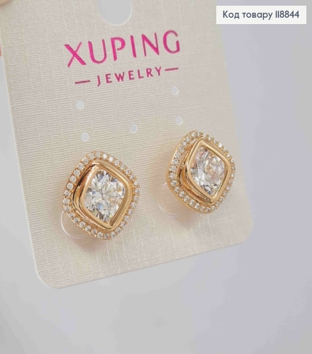 Серьги "Глаза Сфинкса" с Блестящим камнем в оправе из камешков, 1,4см, англ. застежка, Xuping 18К 118844 фото 2