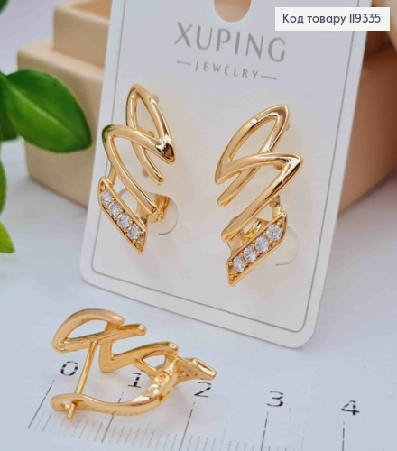 Сережки "Вишукані" з Блискучими камінцями, довжина 2,4см, англійська застібка, XUPING 18K 119335 фото 2